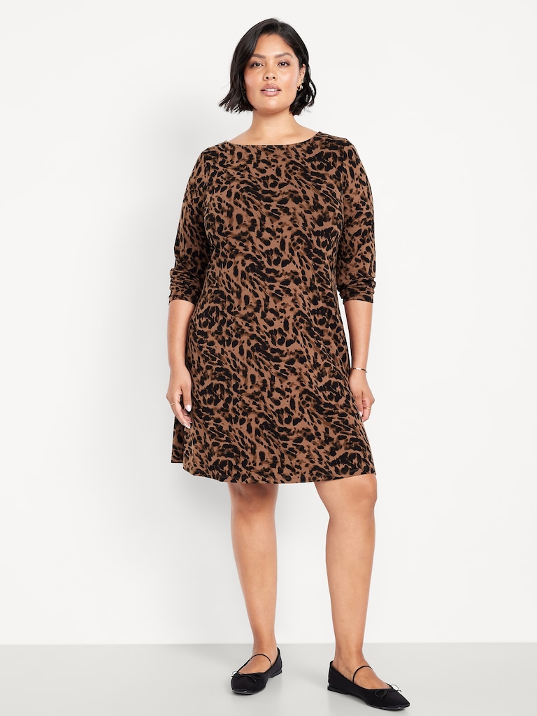 Long-Sleeve Mini Swing Dress