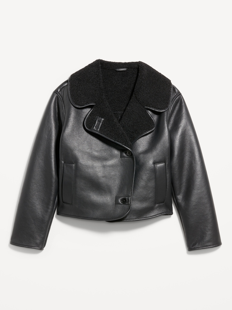 Oversized Faux-Leather Sherpa Jacket