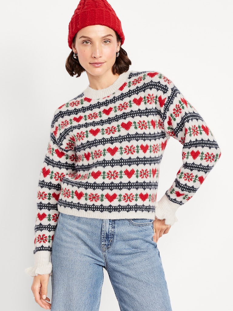 Loose Crew-Neck Wool-Blend Cropped Sweater