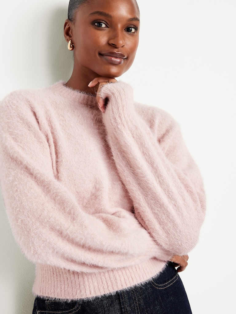 Cropped Crew-Neck Eyelash Sweater