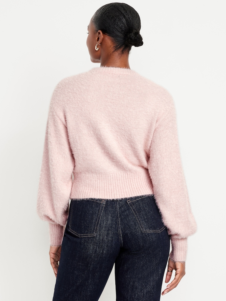 Cropped Crew-Neck Eyelash Sweater