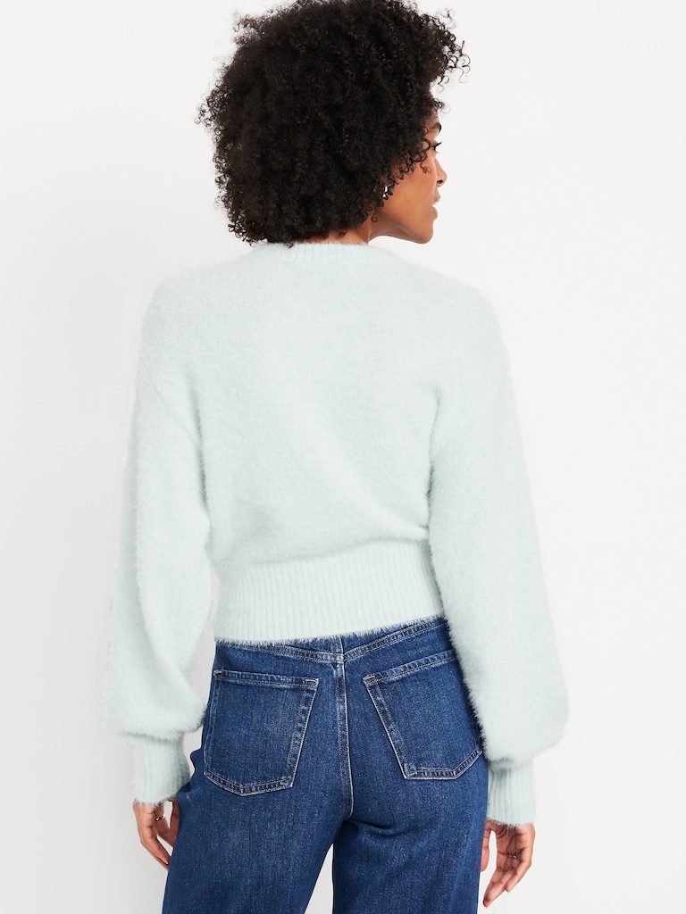 Cropped Crew-Neck Eyelash Sweater