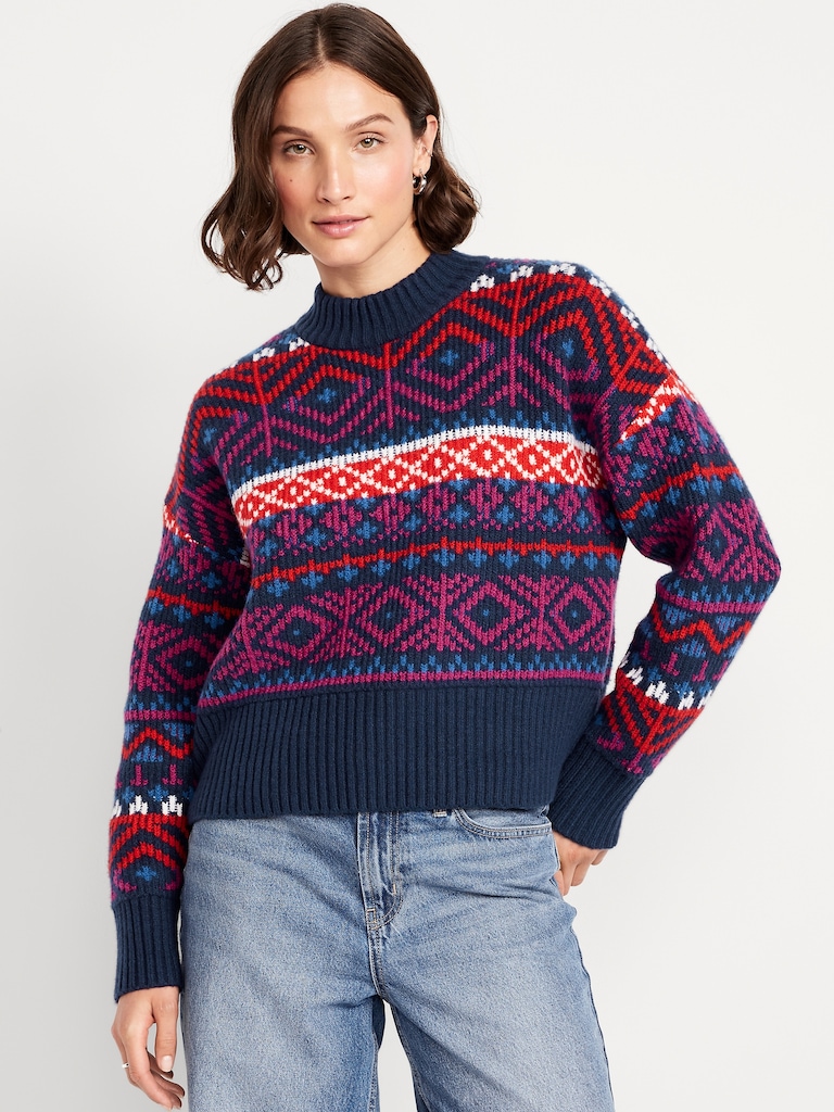 SoSoft Mock-Neck Fair Isle Sweater