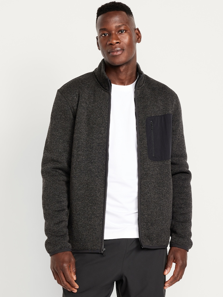 Sherpa-Lined Fleece-Knit Jacket