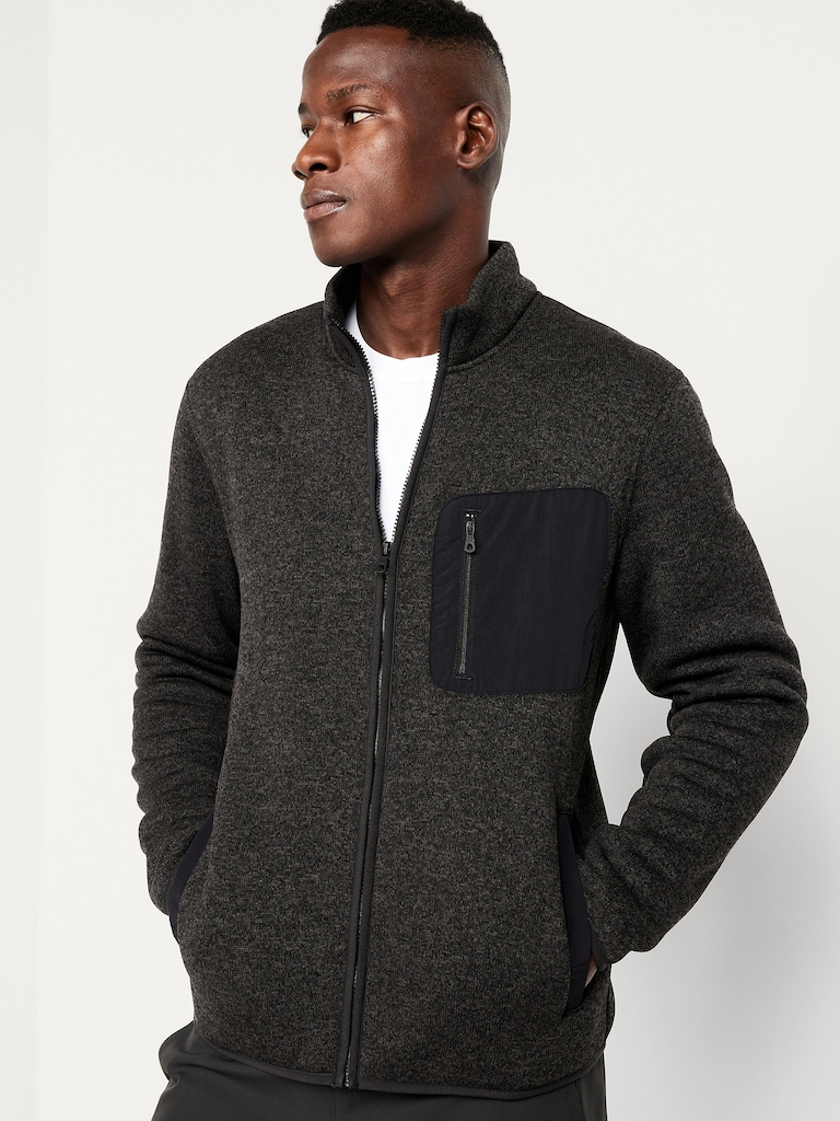 Sherpa-Lined Fleece-Knit Jacket