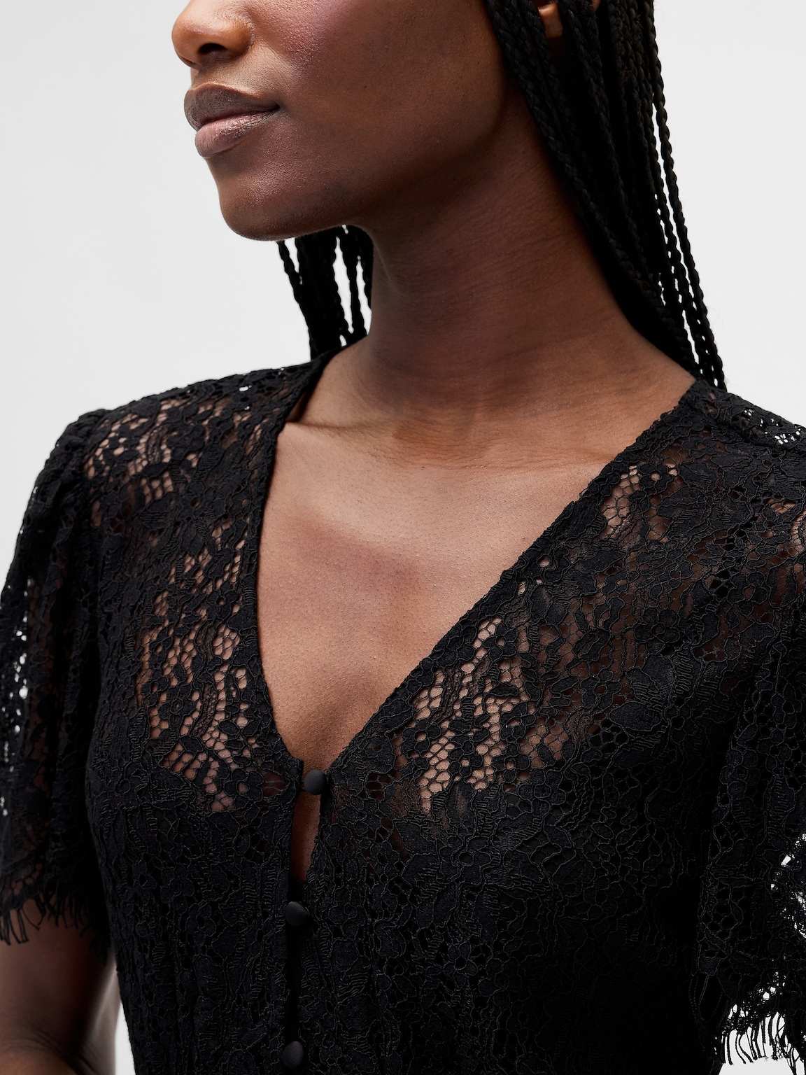 Lace V-Neck Midi Dress