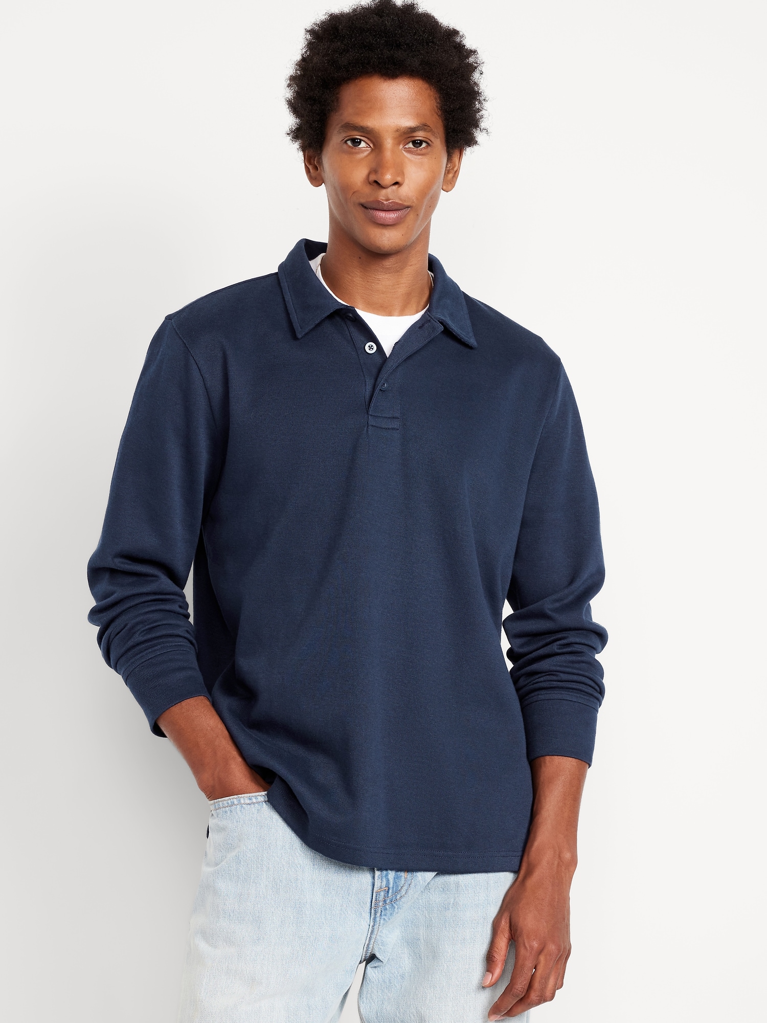 Long-Sleeve French Rib Polo | Old Navy