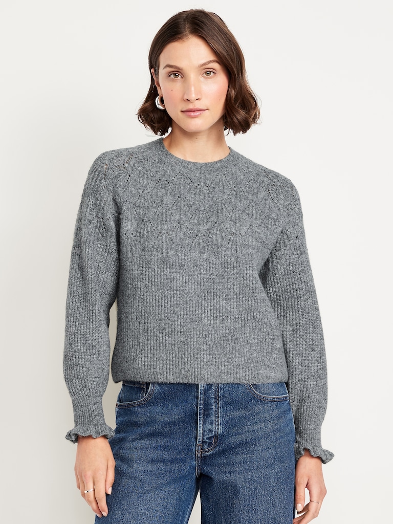Loose Crew-Neck Cropped Sweater