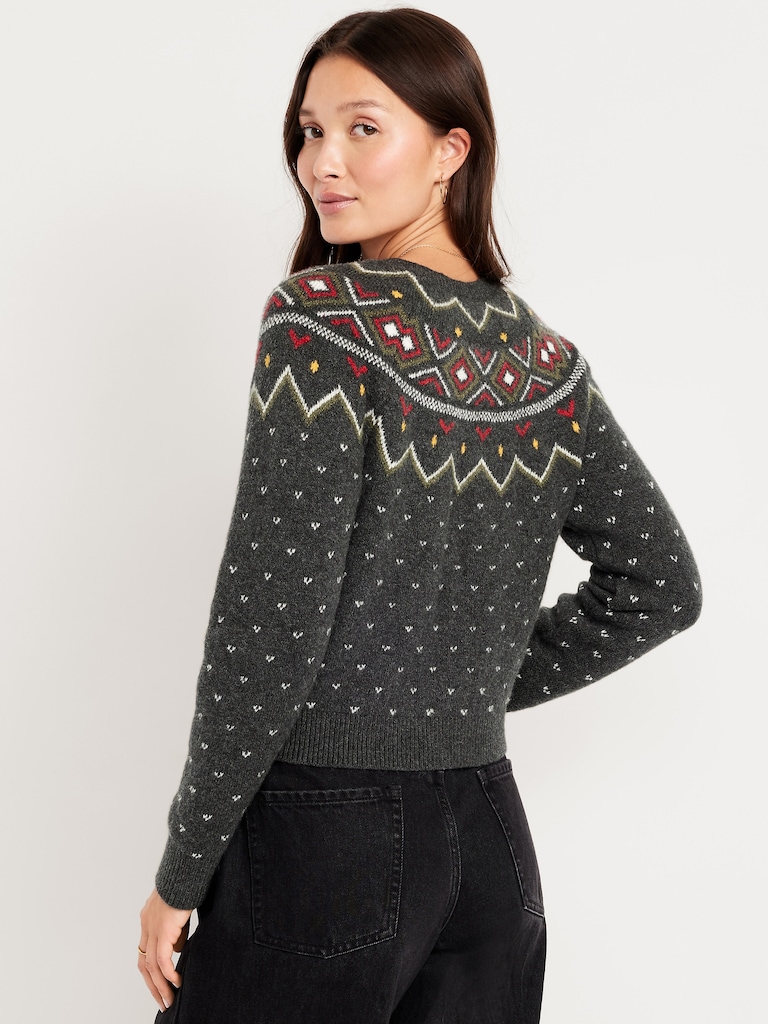 SoSoft Cropped Fair Isle Cardigan Sweater