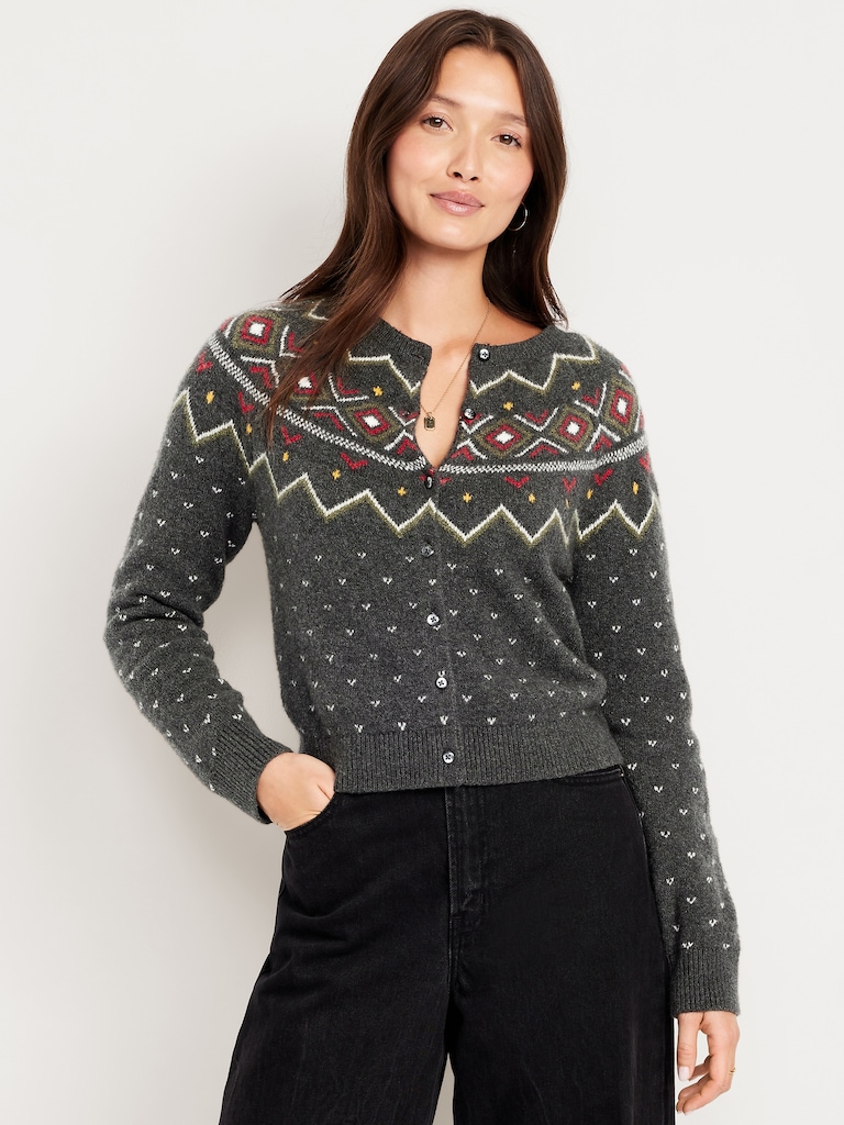 SoSoft Cropped Fair Isle Cardigan Sweater