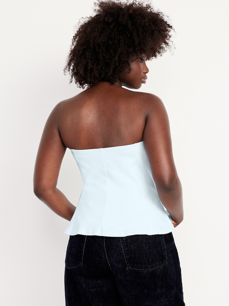 Ponte-Knit Cropped Peplum Tube Top