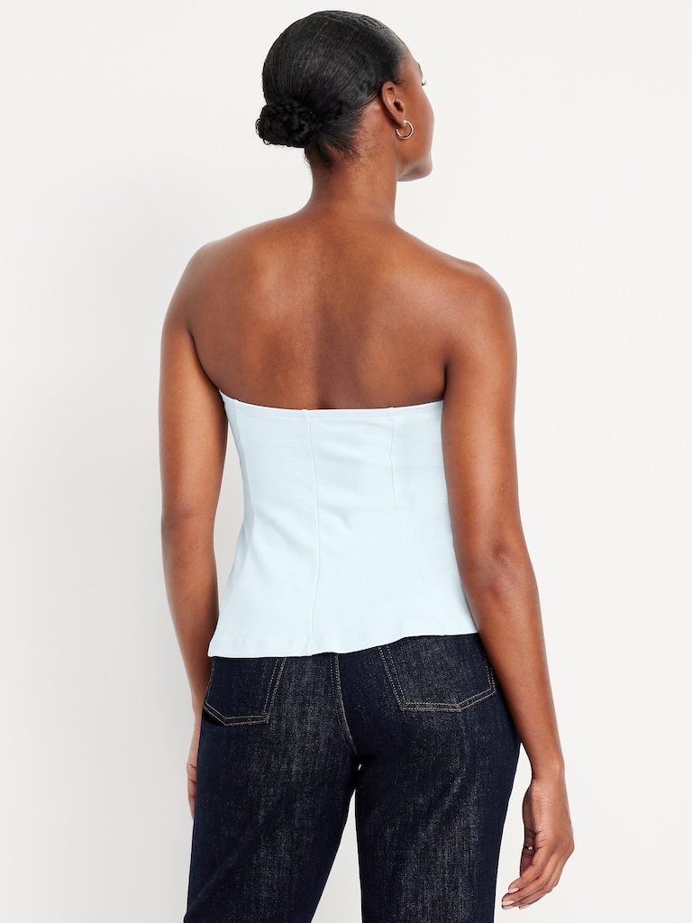 Ponte-Knit Cropped Peplum Tube Top