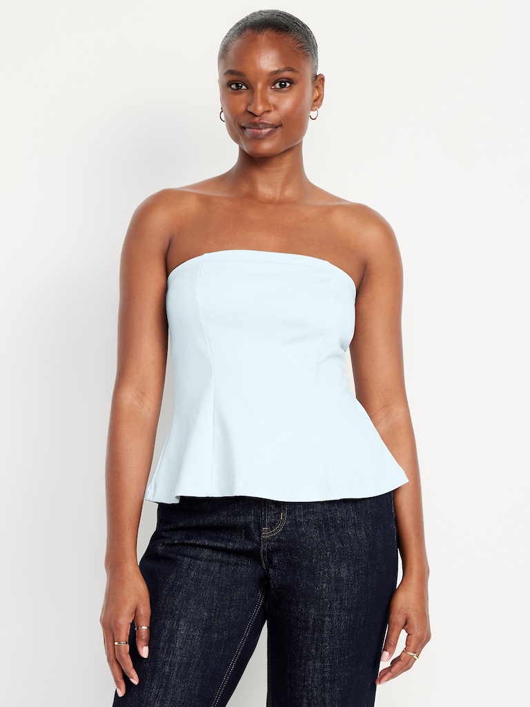 Ponte-Knit Cropped Peplum Tube Top