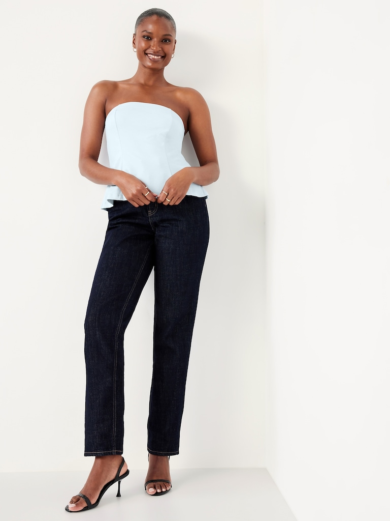 Ponte-Knit Cropped Peplum Tube Top