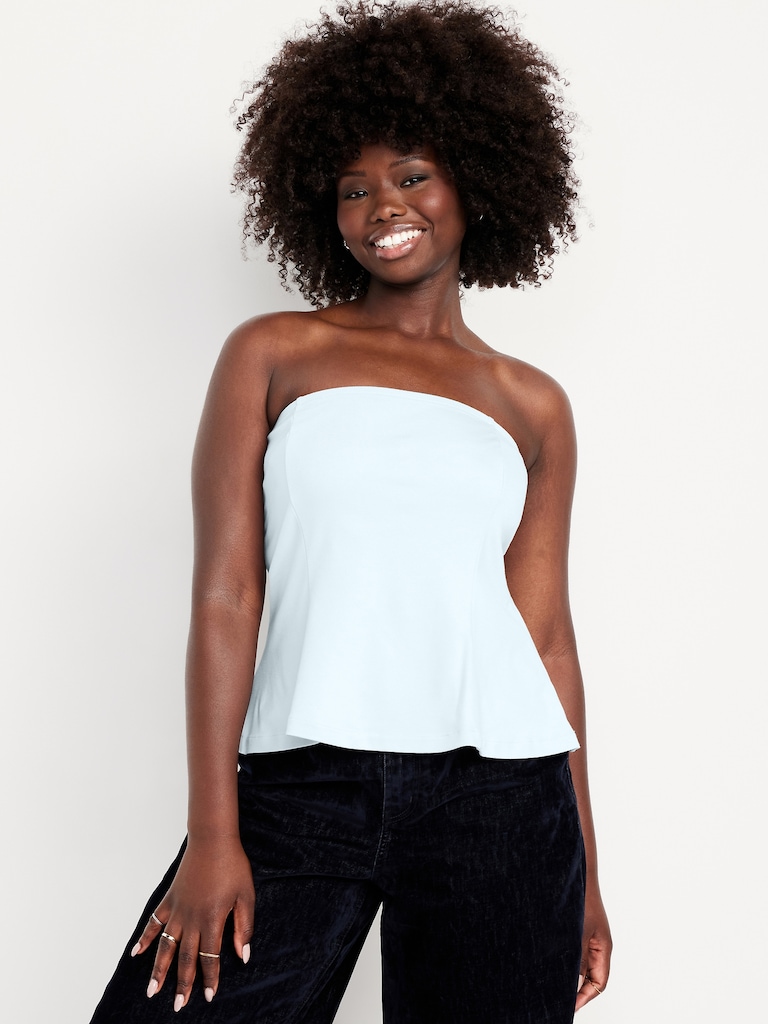 Ponte-Knit Cropped Peplum Tube Top