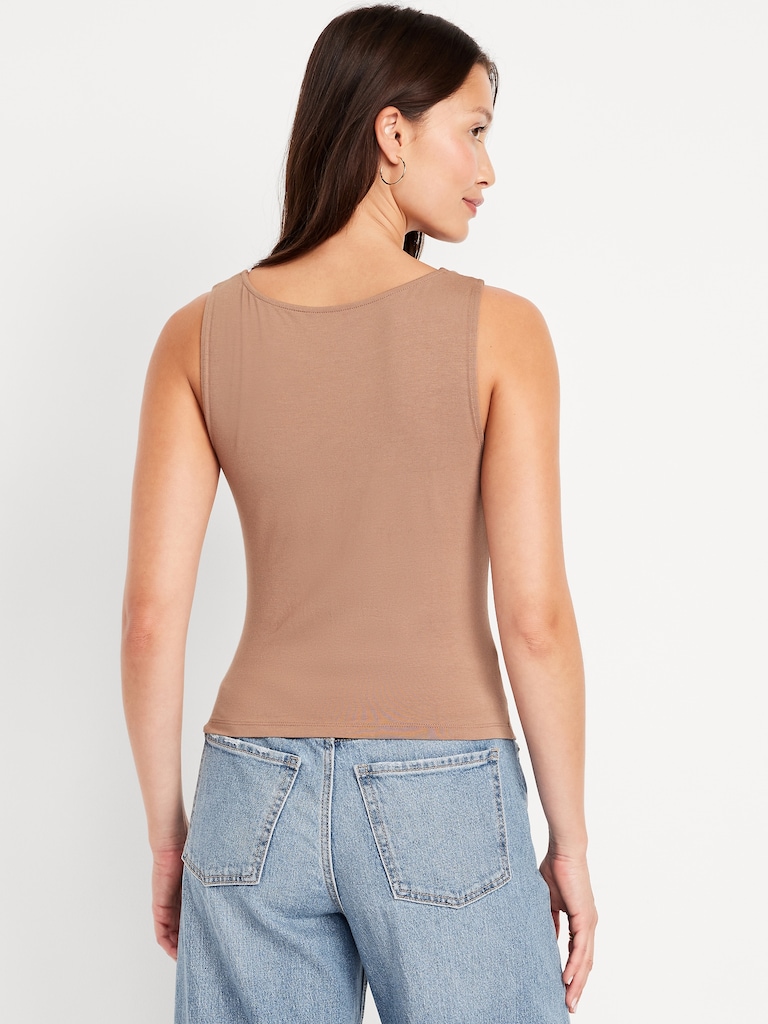 Cowl-Neck Twist-Strap Top