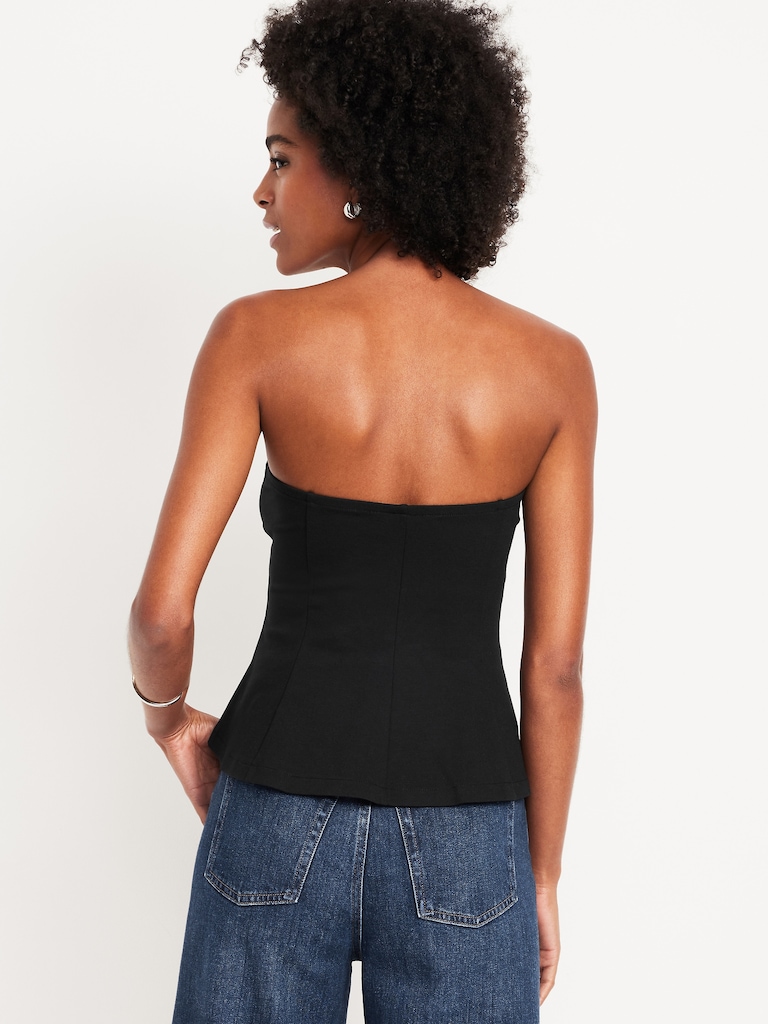 Ponte-Knit Cropped Peplum Tube Top