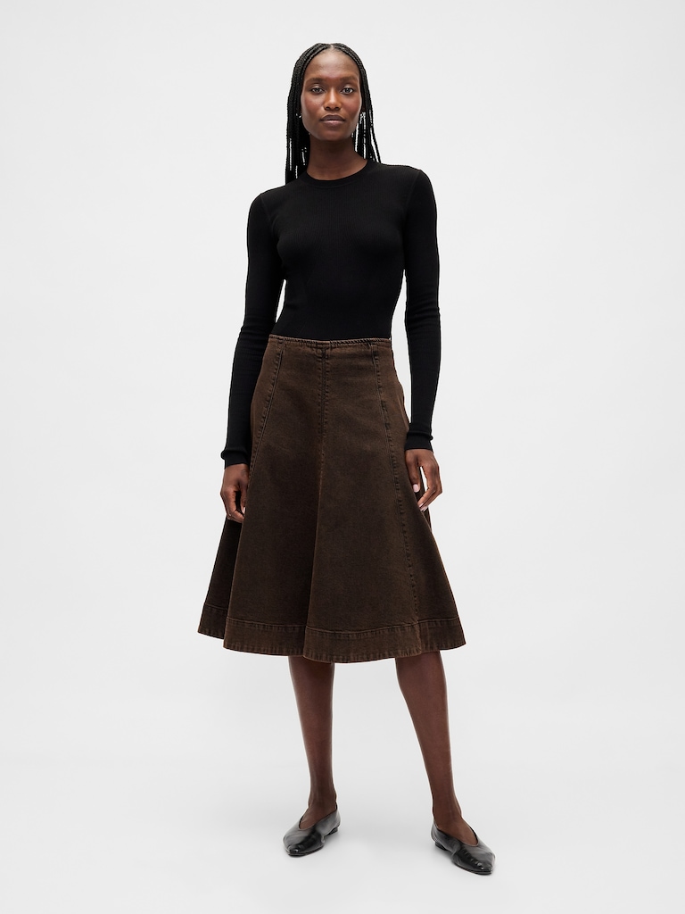 Denim Tulip Midi Skirt