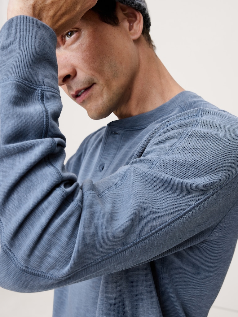 Slub Double-Knit Henley T-Shirt