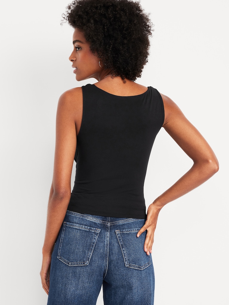 Cowl-Neck Twist-Strap Top