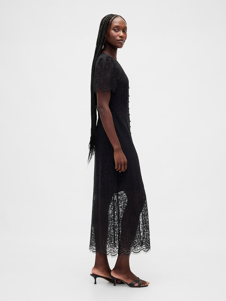 Lace V-Neck Midi Dress