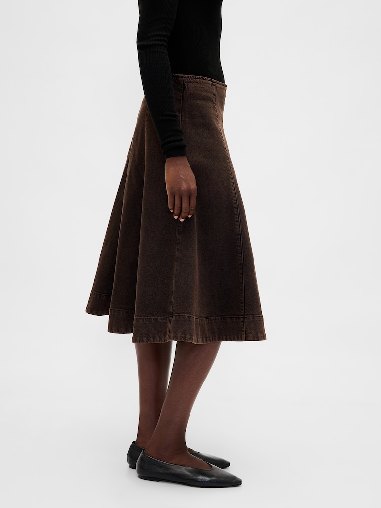 Denim Tulip Midi Skirt