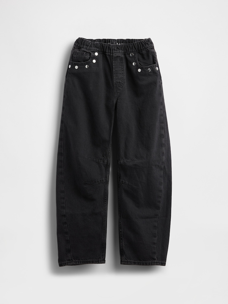 Kids High Rise Studded Easy Barrel Jeans