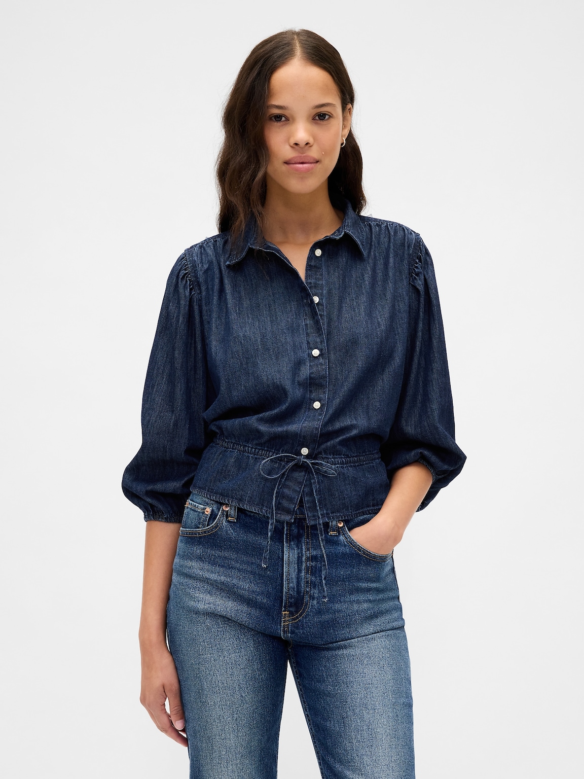 Denim Tie-Waist Top