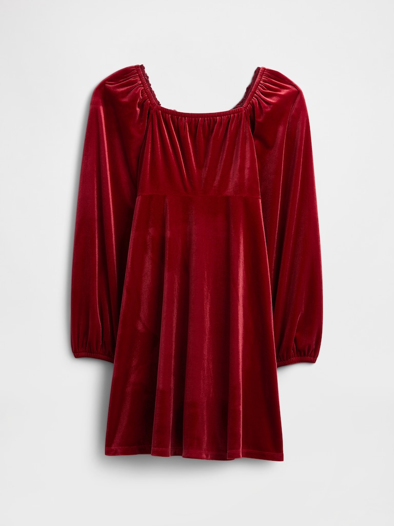 Kids Puff Sleeve Velour Dress