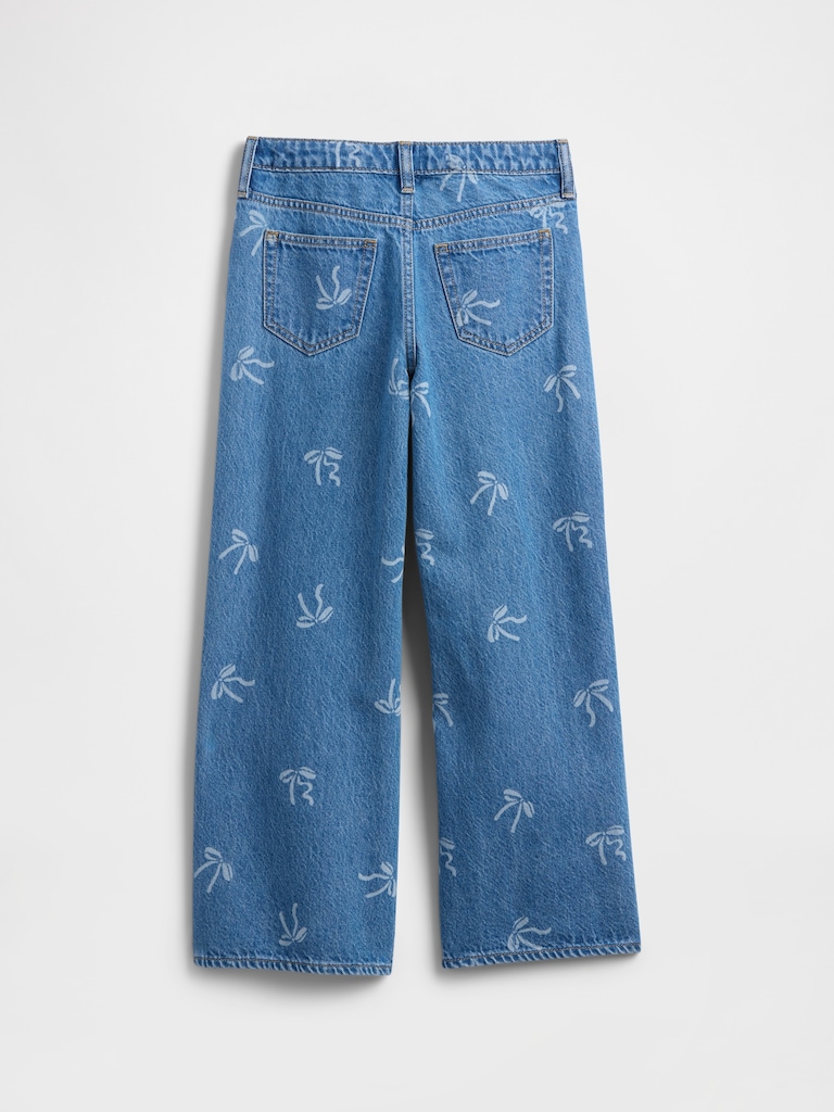 Kids High Rise Print Wide-Leg Ankle Jeans
