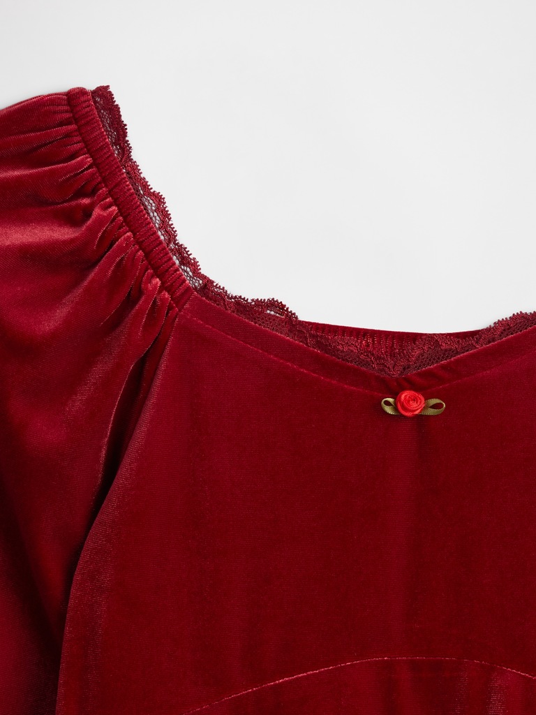 Kids Puff Sleeve Velour Dress