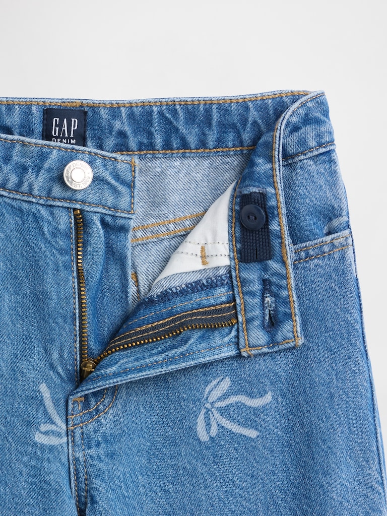 Kids High Rise Print Wide-Leg Ankle Jeans