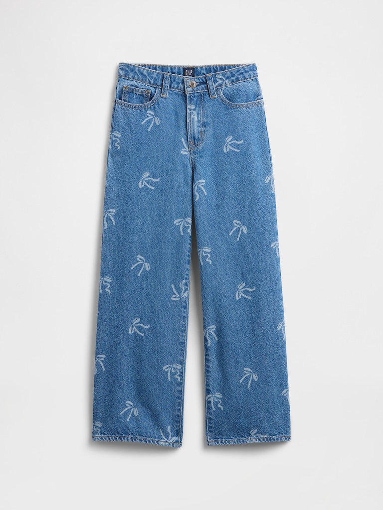 Kids High Rise Print Wide-Leg Ankle Jeans