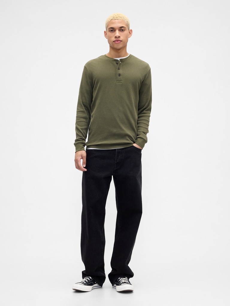 Waffle-Knit Henley T-Shirt