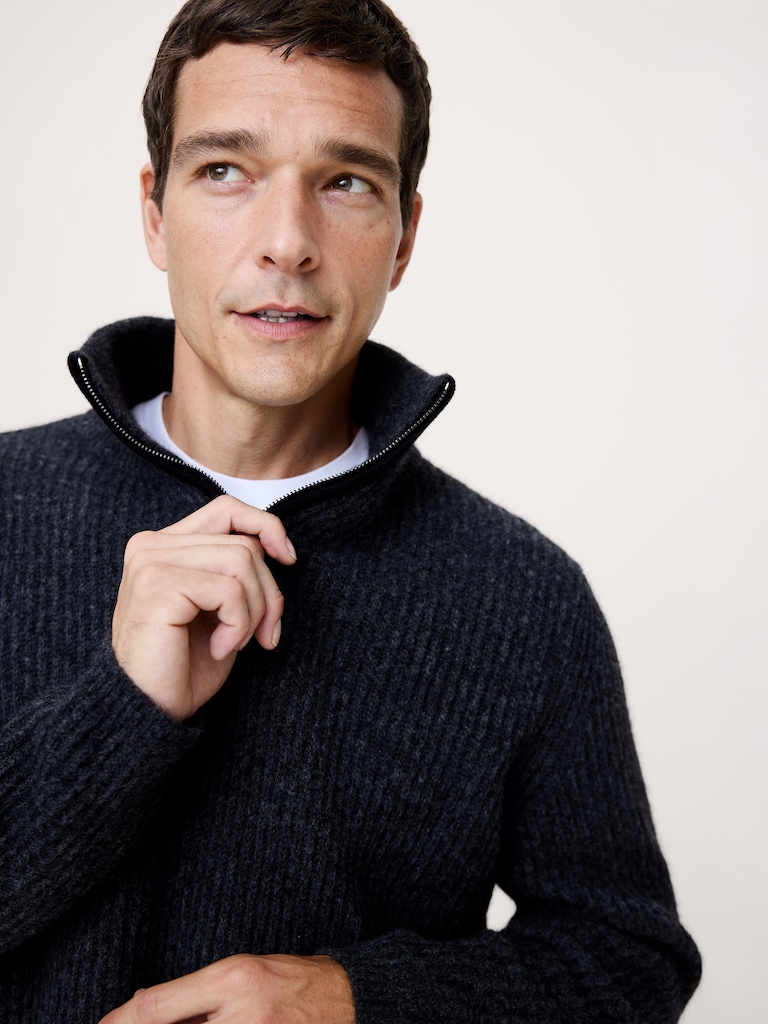 Alpaca-Wool Blend Quarter-Zip Sweater