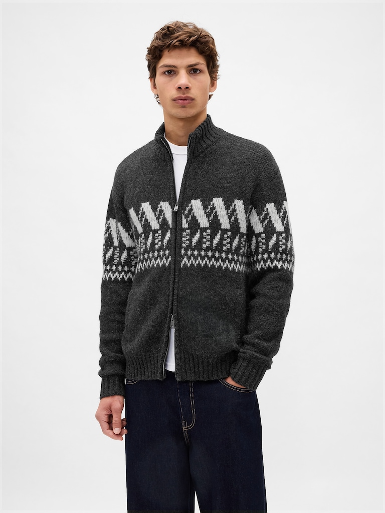 Wool-Blend Zip Cardigan Sweater