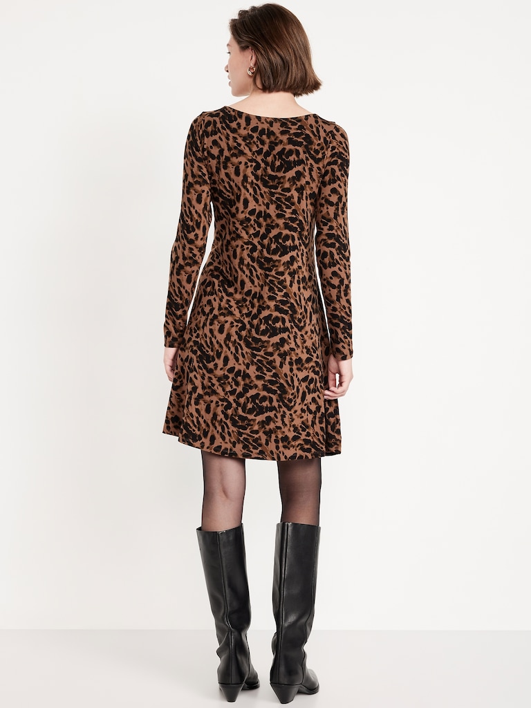 Long-Sleeve Mini Swing Dress