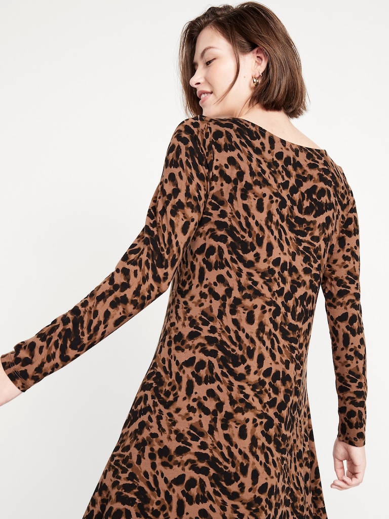 Long-Sleeve Mini Swing Dress