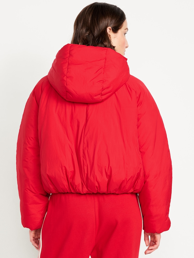 Water-Resistant Bubble-Hem Hooded Puffer Jacket
