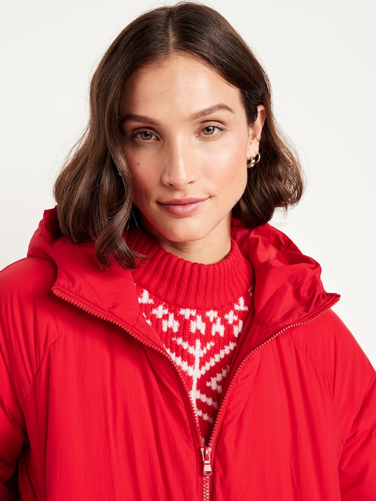 Water-Resistant Bubble-Hem Hooded Puffer Jacket