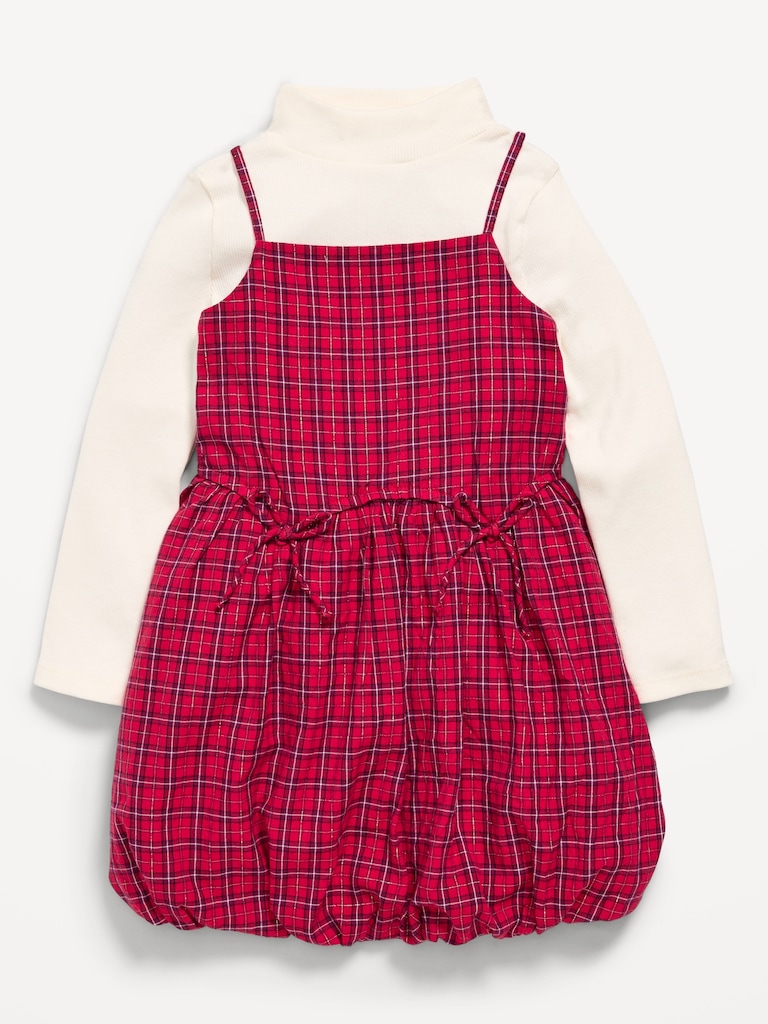 Mock-Neck Top and Plaid Bubble Dress Set for Toddler Girls