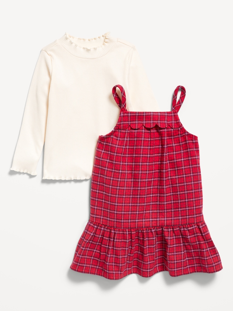 Mock-Neck Top and Plaid Dress Set for Baby