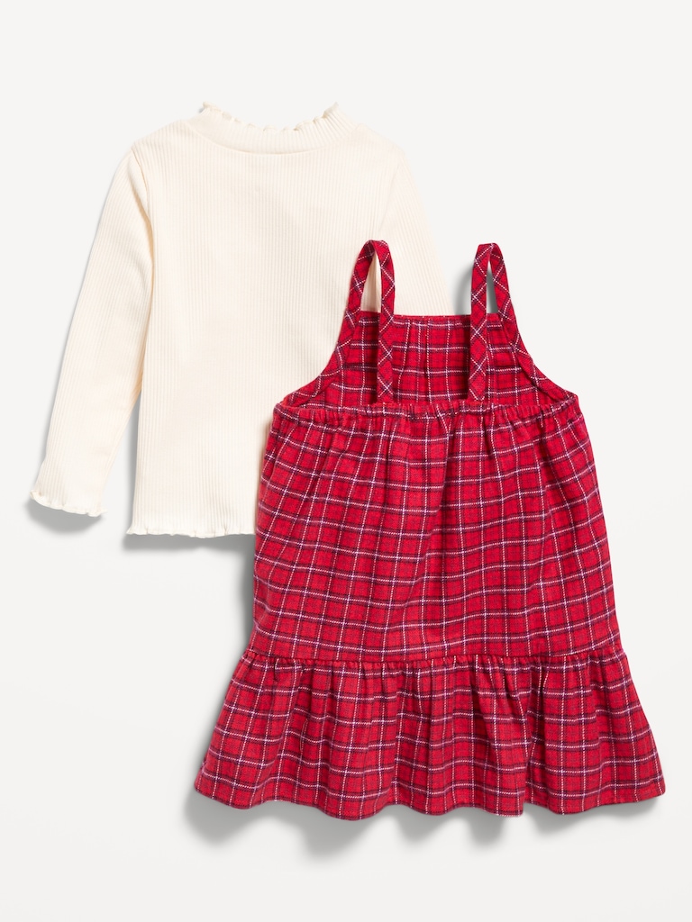 Mock-Neck Top and Plaid Dress Set for Baby