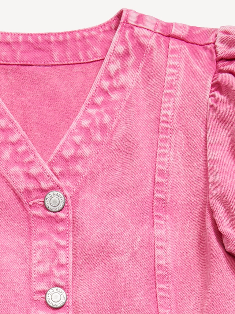 Short-Sleeve Fit and Flare Jean Dress for Girls