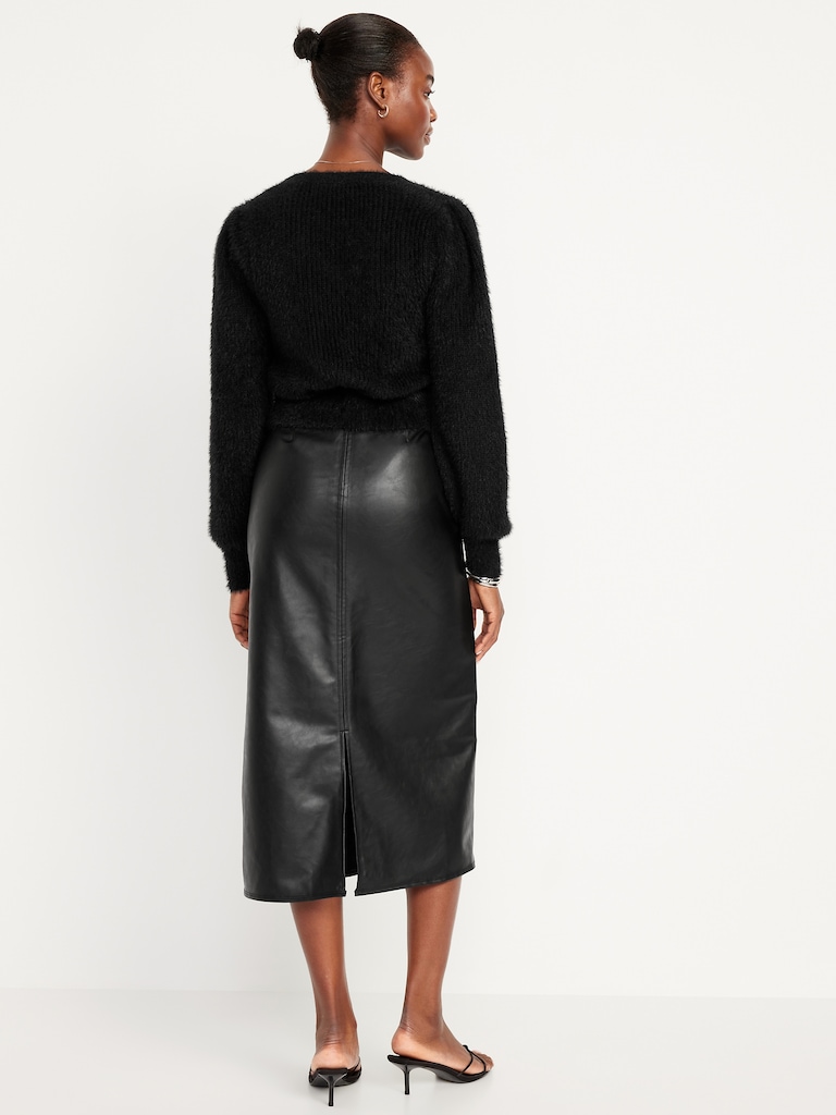 High-Waisted Faux-Leather Midi Skirt
