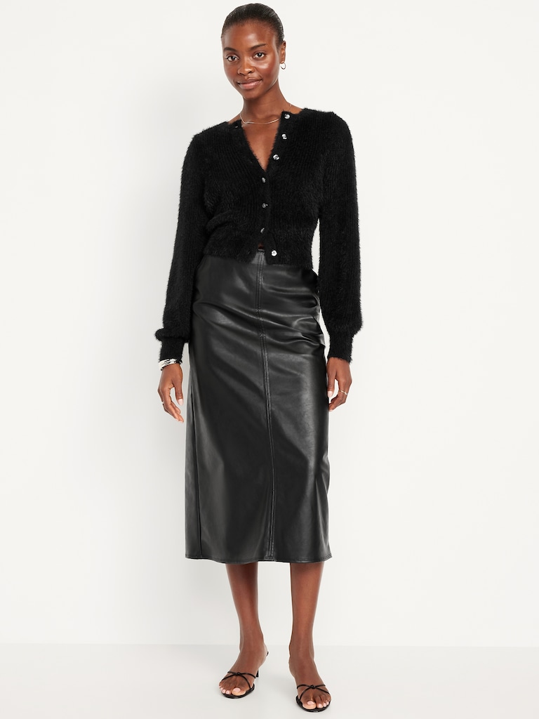 High-Waisted Faux-Leather Midi Skirt