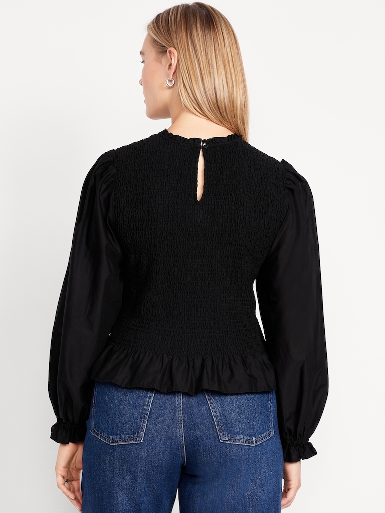 Long-Sleeve Smocked Top
