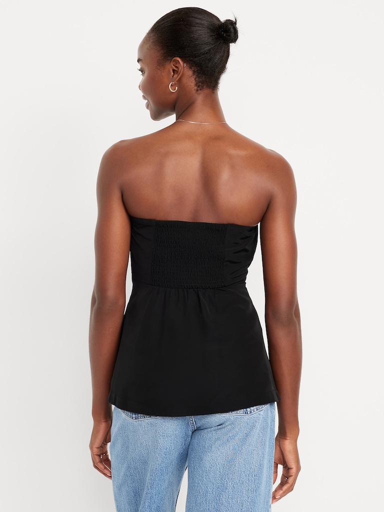 Beaded Taffeta Peplum Tube Top