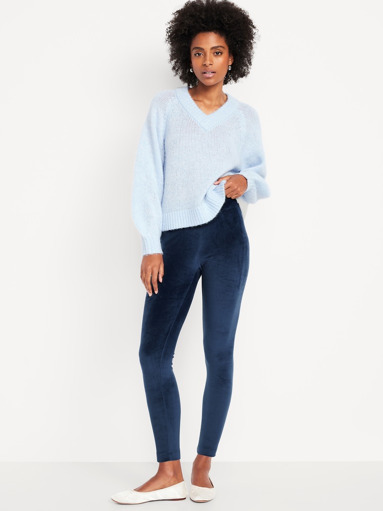 High-Waisted Velour Fashion Ankle Leggings