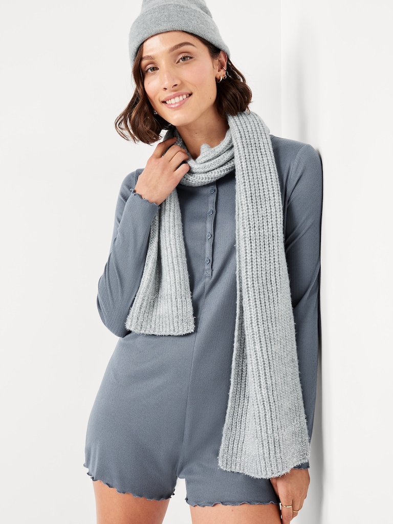 Long-Sleeve Pointelle Henley Pajama Romper